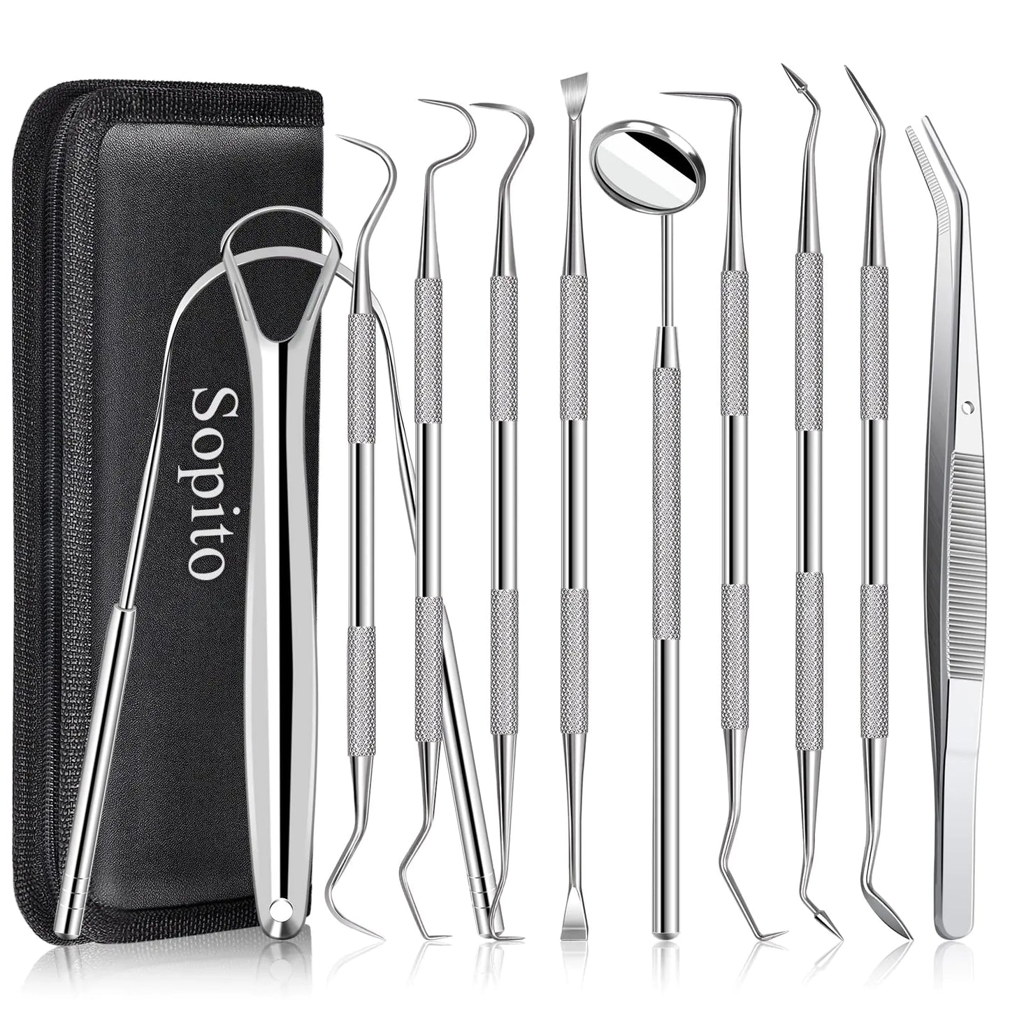Dental Tools Sopito 11pcs Teeth Cleaning Tools Stainless Steel Dental Scraper Scaler Pick Plaque Remover Set