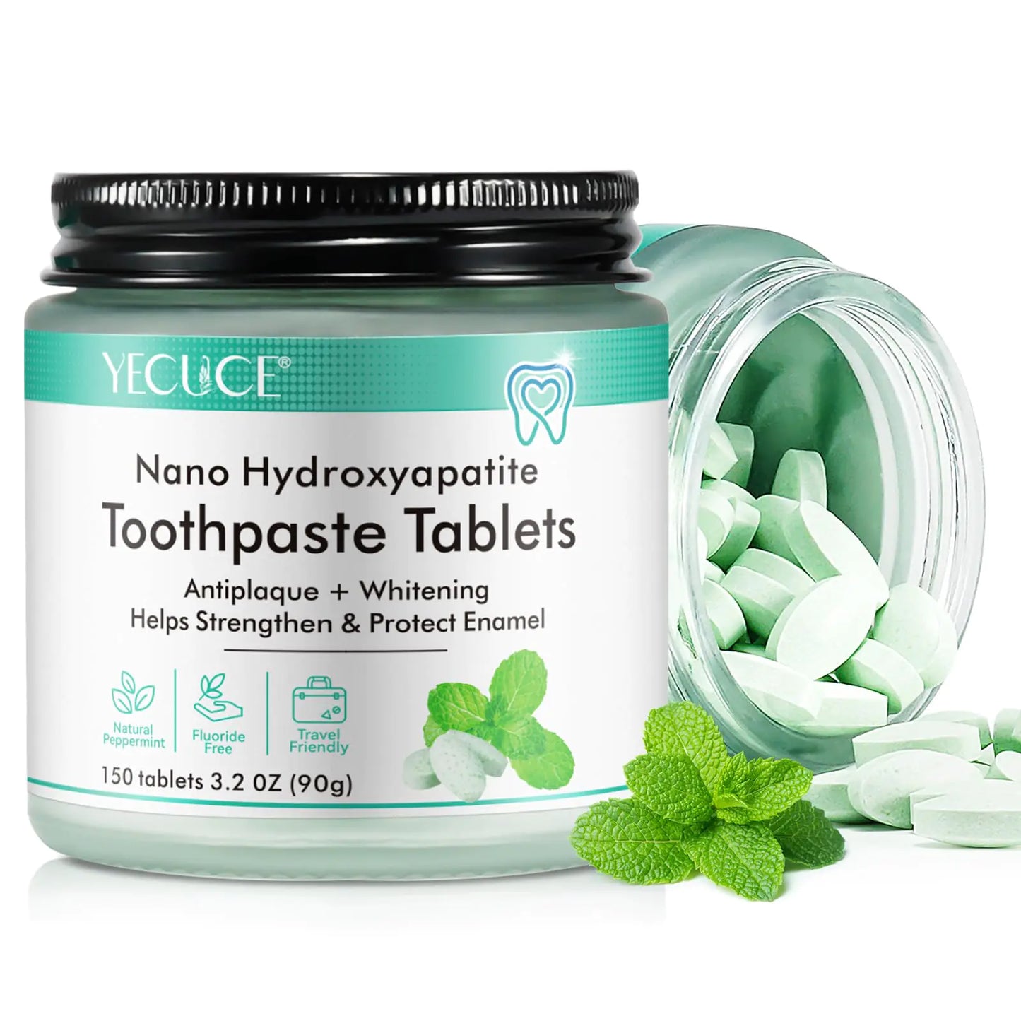 Generic 150 Tablets Chewable Toothpaste Tablets Nano Hydroxyapatite Flouride & Plastic Free Sensitive Toothpaste Tablets Peppermint Flavored Strengthen Teeth Clean Effectively