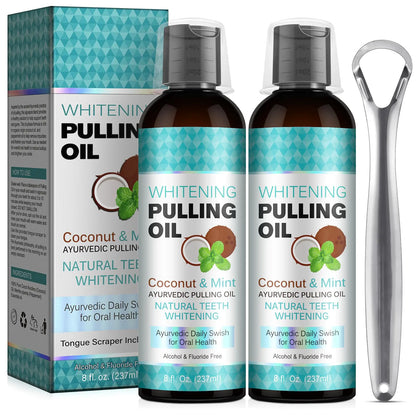 Coconut Pulling Oil for Teeth Whitening(8 Fl.Oz)Mouthwash Mint Oil Pulling with Tongue ScraperNatural Coconut & Peppermint Oil MouthwashSupports Healthy GumsFresh Breath (8 Fl Oz (Pack of 2))