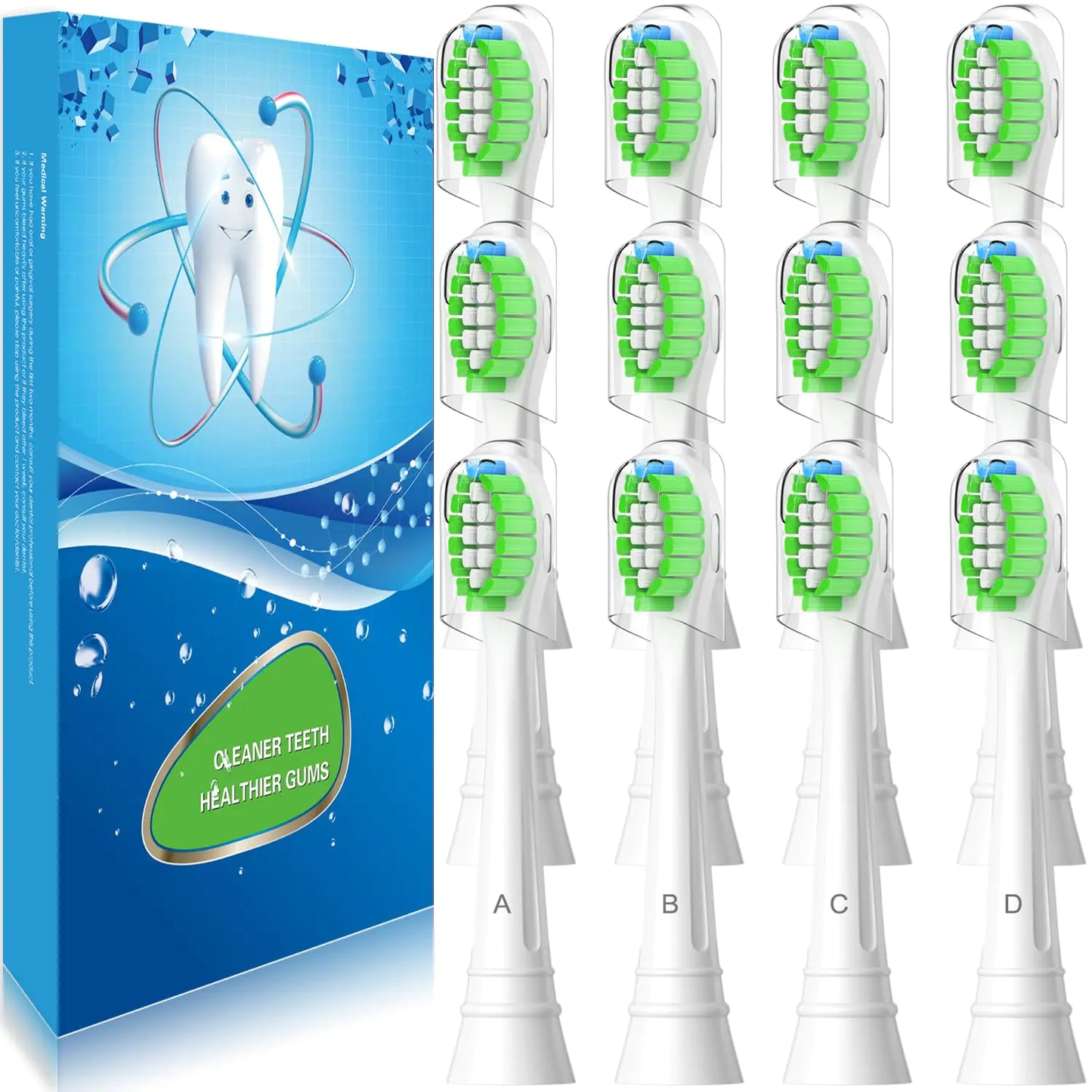 Wetqaip Replacement Heads Compatible with Philips Sonicare Replacement Heads Toothbrush Brush Heads for Phillips Sonicare Electric Toothbrushes - White (12 Count Pack of 1)