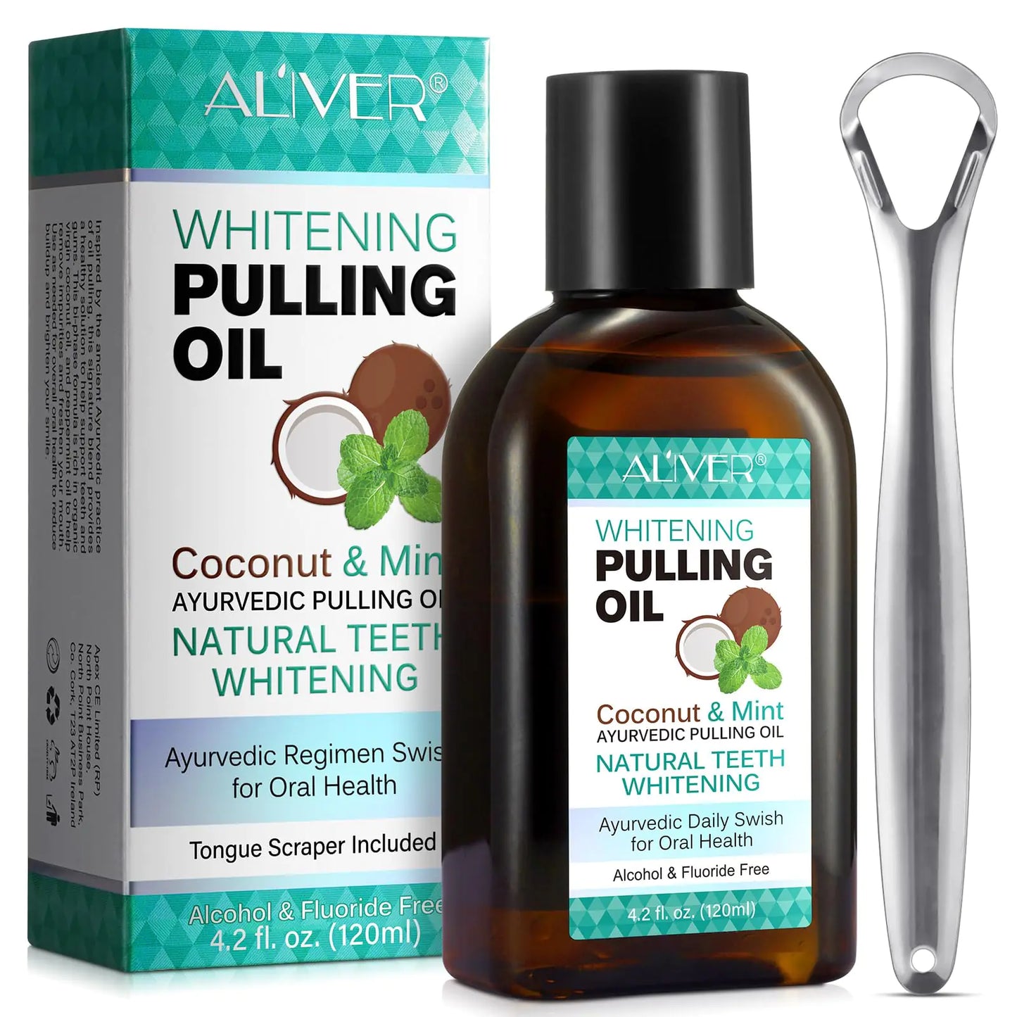 NVXNMSD Coconut Oil mouthwash-Natural Teeth WHITENING*120ml-100% Pure Fractionated Coconut Oil whitening mouthwash-Helps Improve Oral Hygiene-Tongue Scraper Included