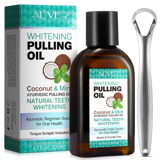 NVXNMSD Coconut Oil mouthwash-Natural Teeth WHITENING*120ml-100% Pure Fractionated Coconut Oil whitening mouthwash-Helps Improve Oral Hygiene-Tongue Scraper Included