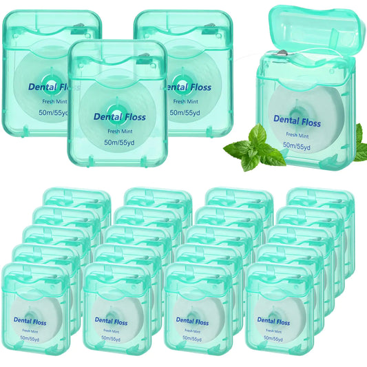 Mimorou 24 Pack Dental Floss Bulk Travel Mint Flavored Floss 50m Each Travel Dental Floss Waxed Dental Floss for Teeth Oral Care and Gum Protection (Mint Green)