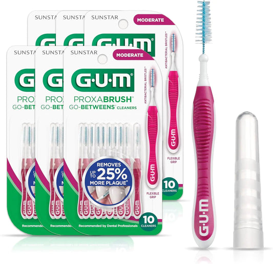 GUM Proxabrush Go-Betweens - Moderate Interdental Brushes Between Teeth Dental Picks for Plaque Removal Safe for Braces & Dental Devices