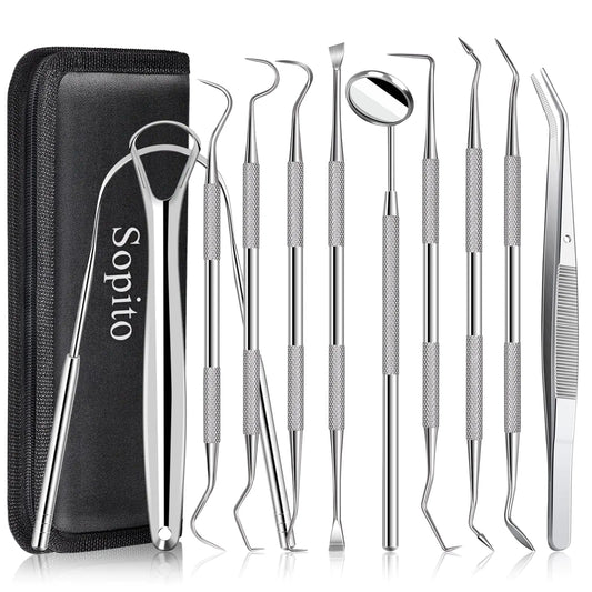 Dental Tools Sopito 11pcs Teeth Cleaning Tools Stainless Steel Dental Scraper Scaler Pick Plaque Remover Set