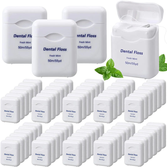 Mimorou 60 Pack Dental Floss Bulk Mint Flavored Floss 50m Each Travel Dental Floss Oral Care Dental Floss for Teeth and Gum Protection (White)