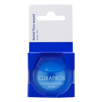 Curaprox DF 834 Dental Floss Waxed Dental Floss Curen Microfiber Mint Waxed for Narrow Spaces White 50 m