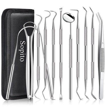 Dental Tools Sopito 11pcs Teeth Cleaning Tools Stainless Steel Dental Scraper Scaler Pick Plaque Remover Set