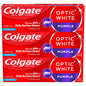 Colgate Optic White Purple Toothpaste for Teeth Whitening Teeth Whitening Toothpaste with Fluoride Helps Remove Surface Stains and Polishes Teeth Enamel-Safe for Daily Use Mint 3 Pack 4.2 oz