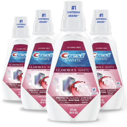 Crest 3D White Glamorous White Alcohol Free Multi-Care Whitening Mouthwash Hydrogen Peroxide Mouthwash Arctic Mint 16 fl oz (473 mL) - Pack of 4 Crest Mouthwash
