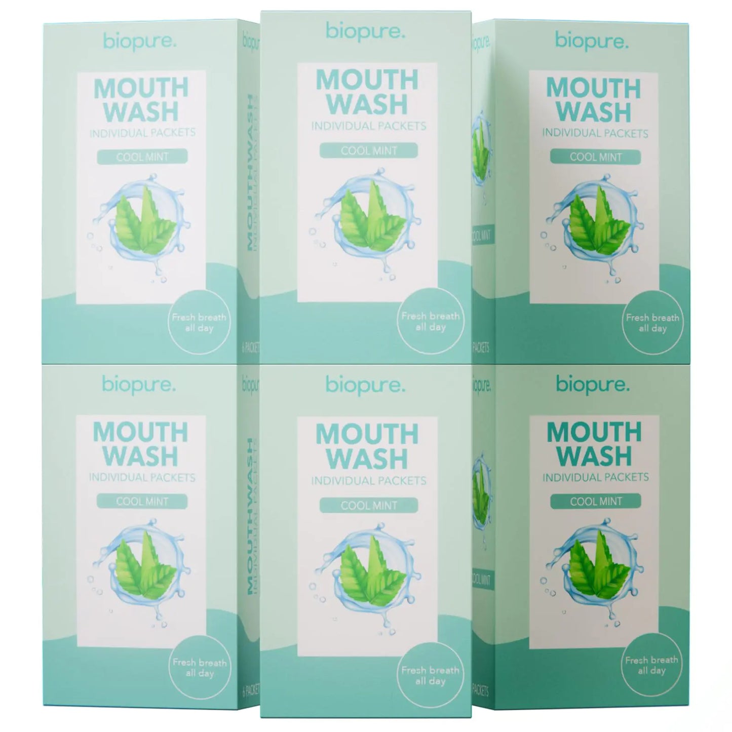 12 ML (.41 FL Oz) Travel Mouthwash Packets Cool Mint - Mini Mouthwash Travel Size| Travel Size Mouthwash for Fresh Breath Single Use Mouthwash Bulk (6 Boxes of 6 Packets Each 36 Total)