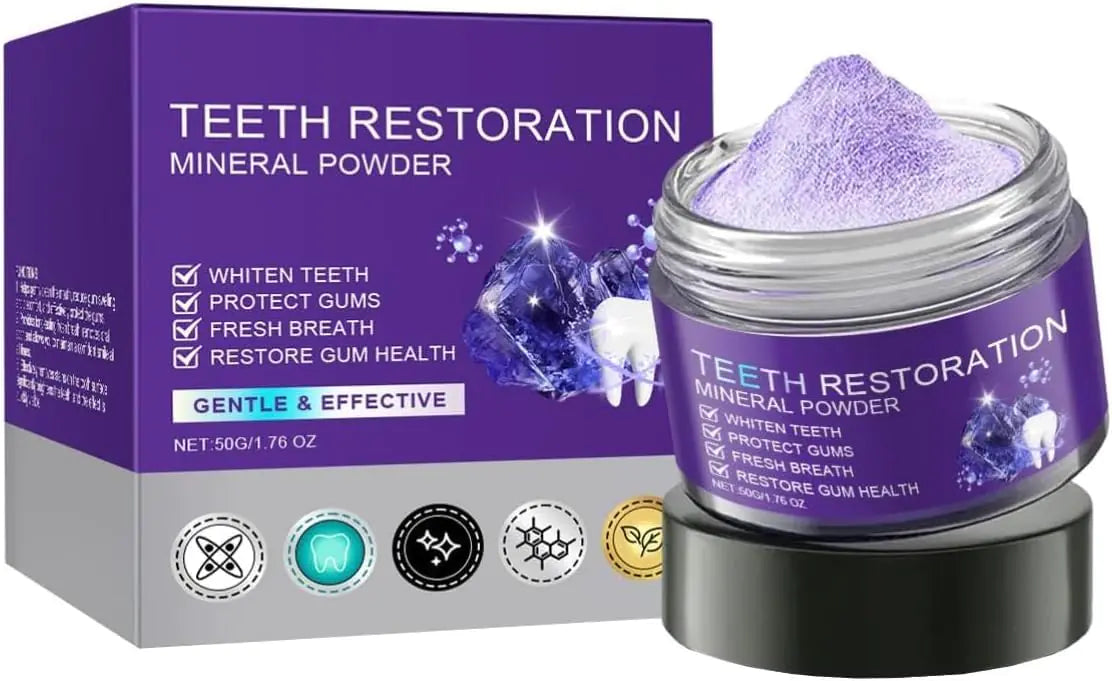Teeth Restoration Mineral Powder Mineral Tooth Powder for Freshen Breath Whitening Natural Teeth Restoration Powder Effective in Strengthening Teeth and Gums(50g/1.76OZ)